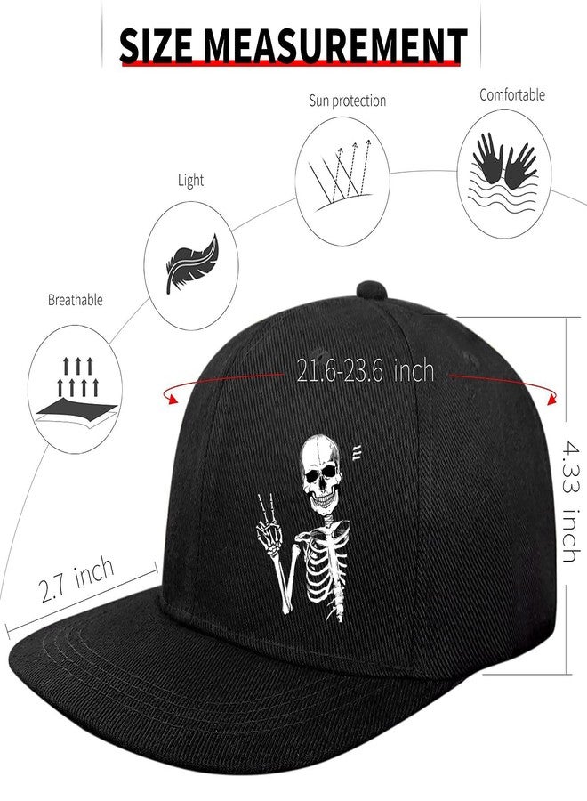 FACITE Skull Hat Snapback Hats for Men Flat Bill Hats for Men Fitted Hat Adjustable Black Baseball Hats Cool Hip Hop Hats Skeleton Flat Brim Trucker Cap Skateboard Accessories - Image 3